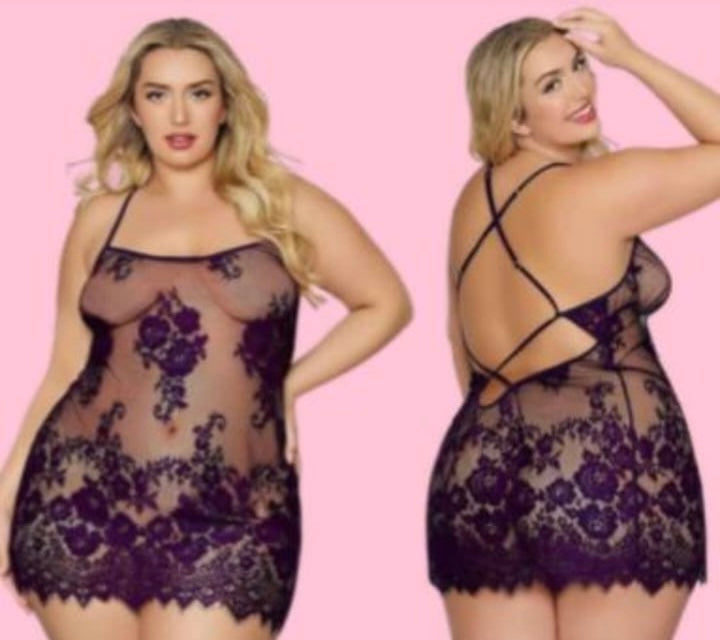 Floral Lace & Mesh Chemise – Plum